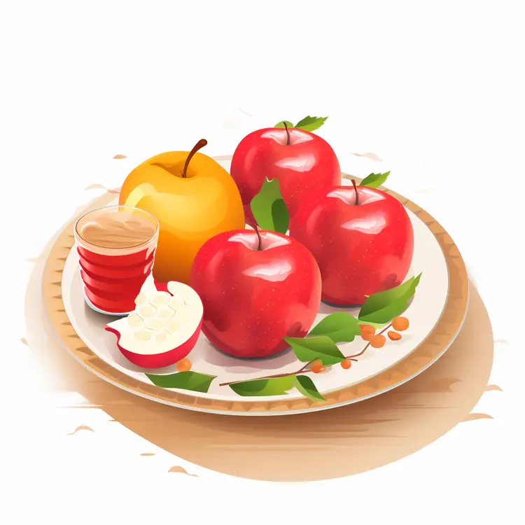 Fresh Apples on a Plate with Juice