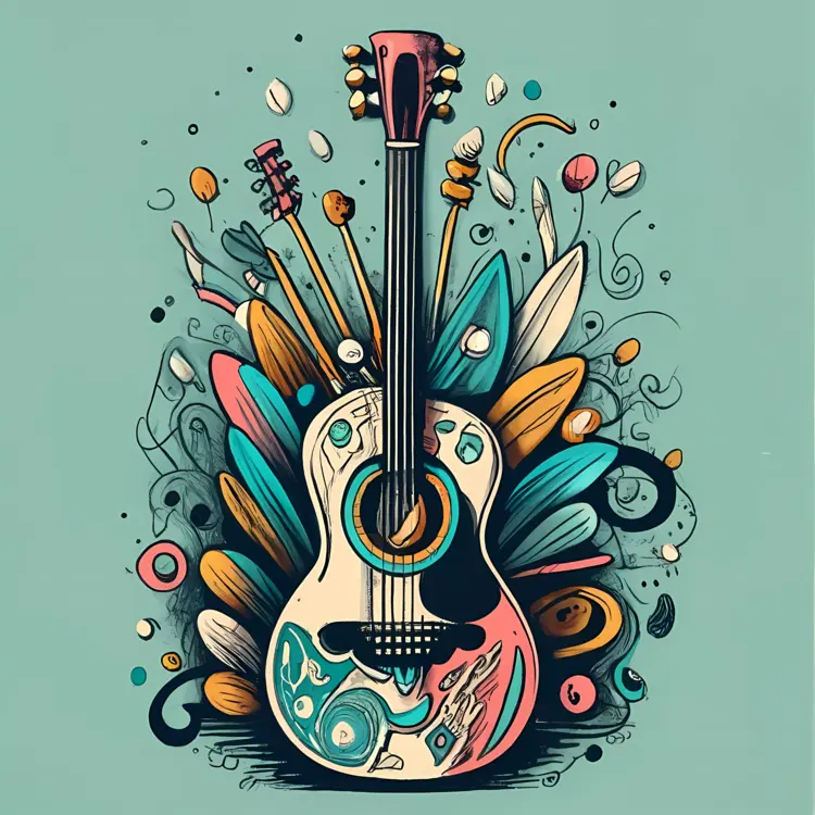 Colorful Artistic Guitar with Abstract Elements