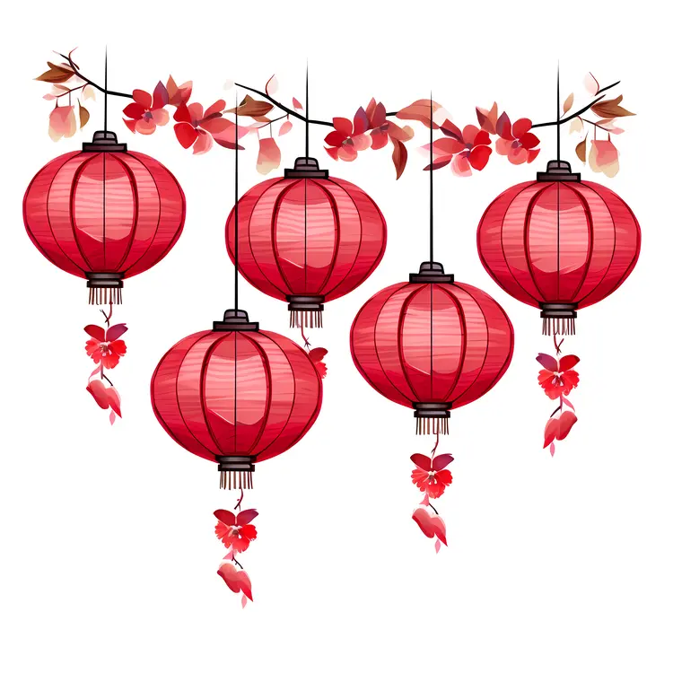 Red Lanterns with Flowers