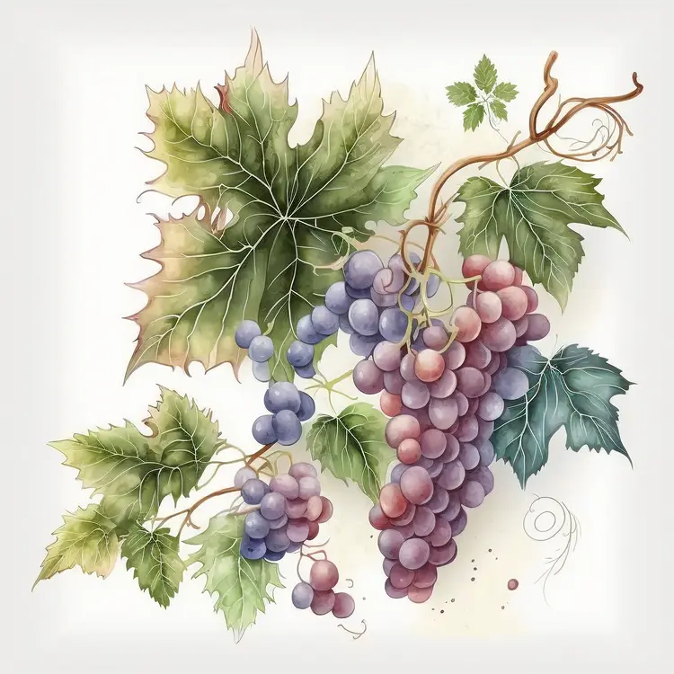 Watercolor Grapes and Vine Leaves Illustration