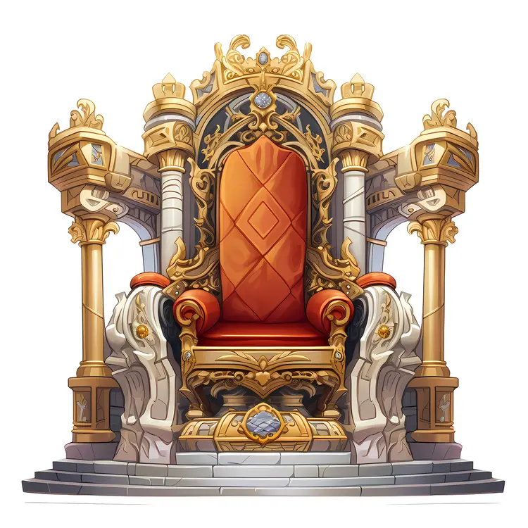 Majestic Golden Throne with Red Cushion