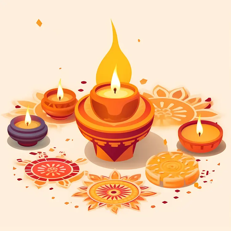 Diya Arrangement with Rangoli for Diwali