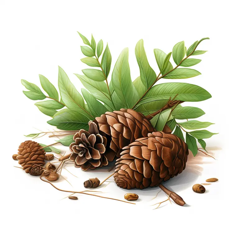 Pine Cones and Green Leaves Illustration