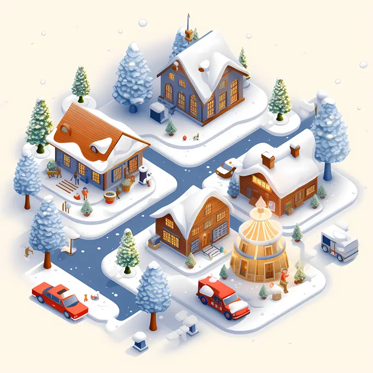 Snowy Village with Cozy Houses