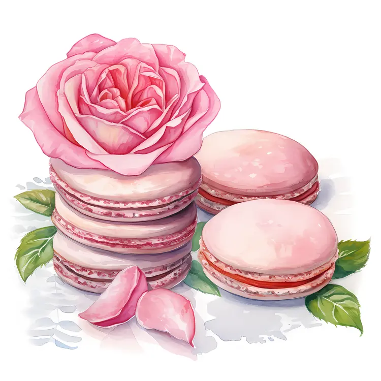 Beautiful Pink Macarons with Rose