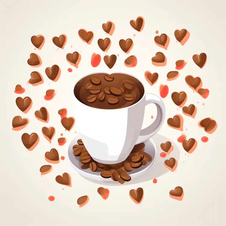 Coffee Cup with Hearts and Beans for Valentine's Day