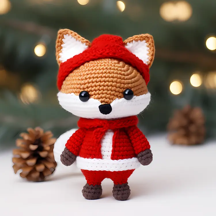 Cute Crocheted Fox Toy in Christmas Outfit
