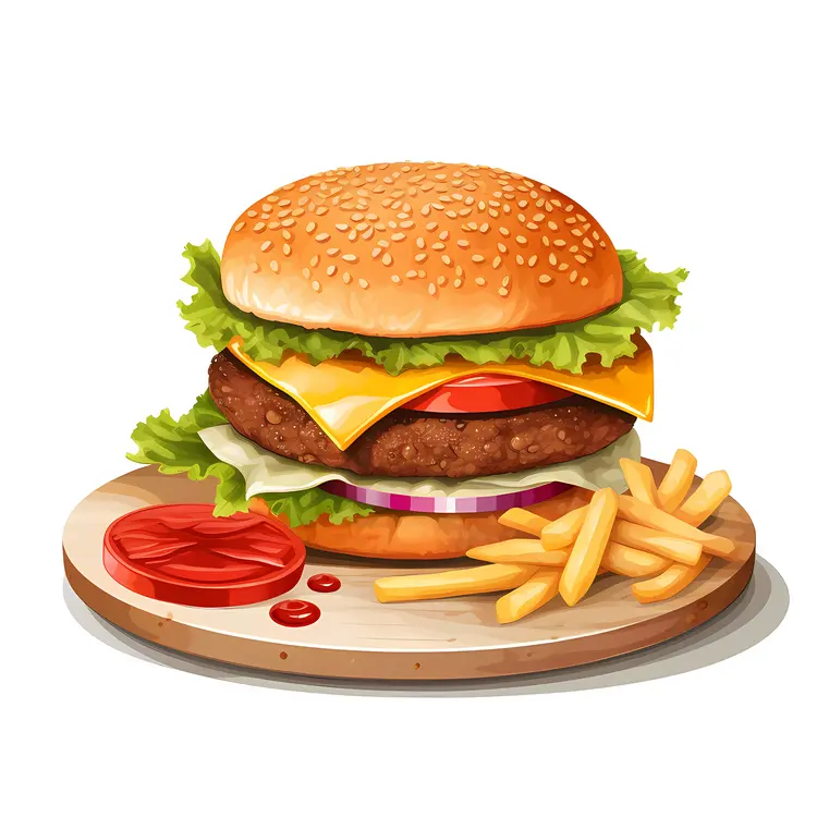 Appetizing Burger and Fries Illustration