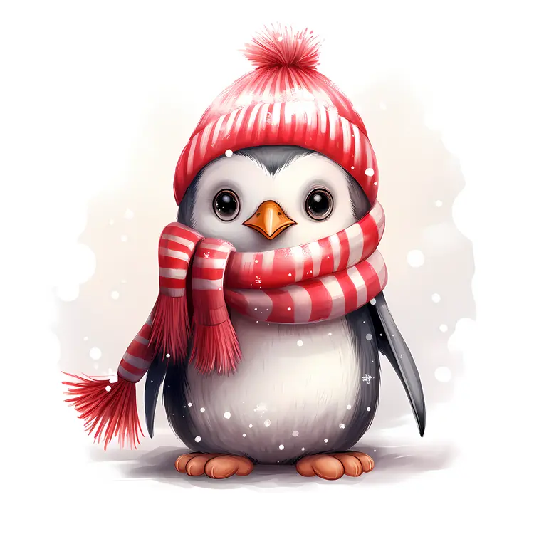 Penguin with Red and White Scarf