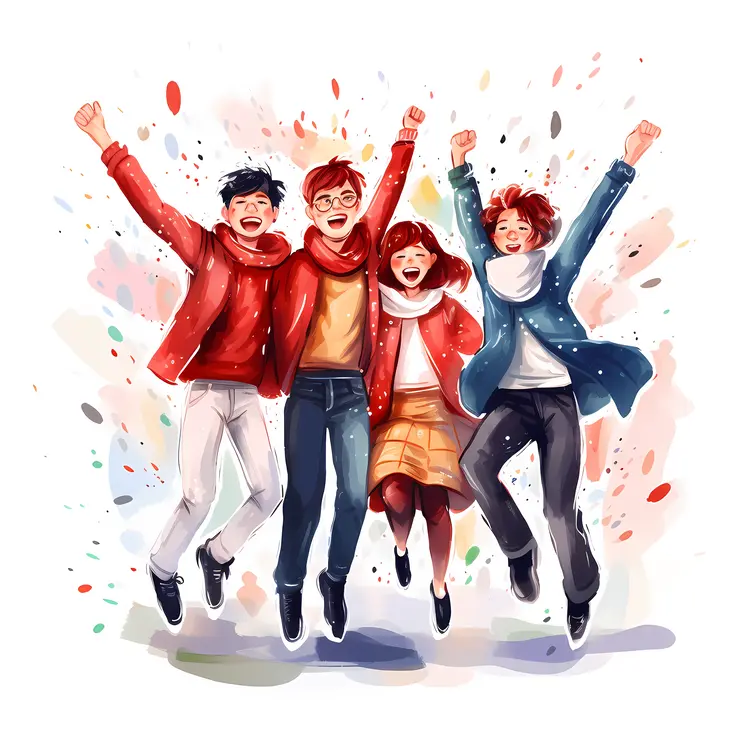 Friends Jumping in Celebration