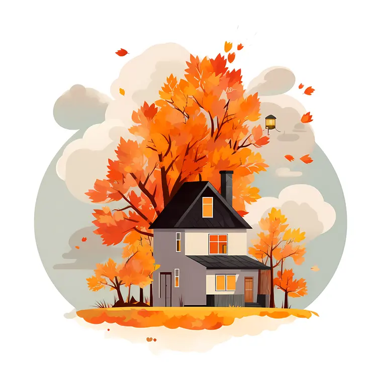 House with Beautiful Autumn Tree
