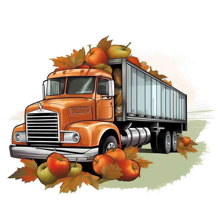Orange Truck with Pumpkins for Autumn Harvest
