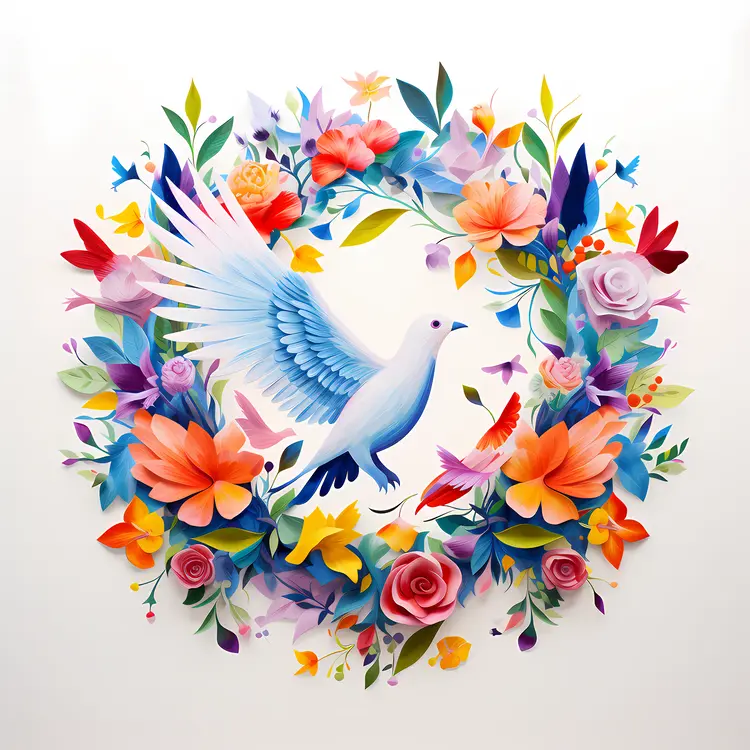 White Dove with Floral Wreath