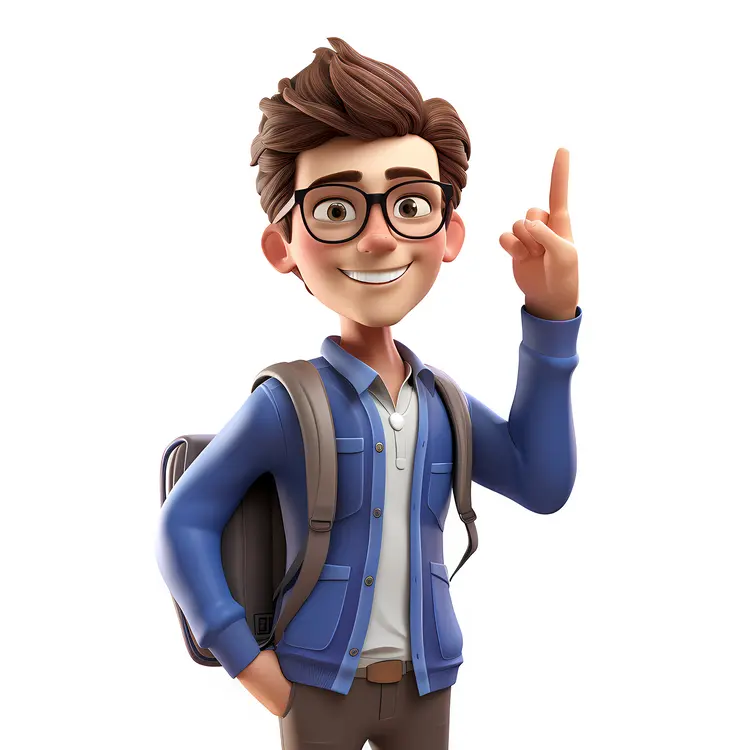 Boy Pointing Up with Backpack