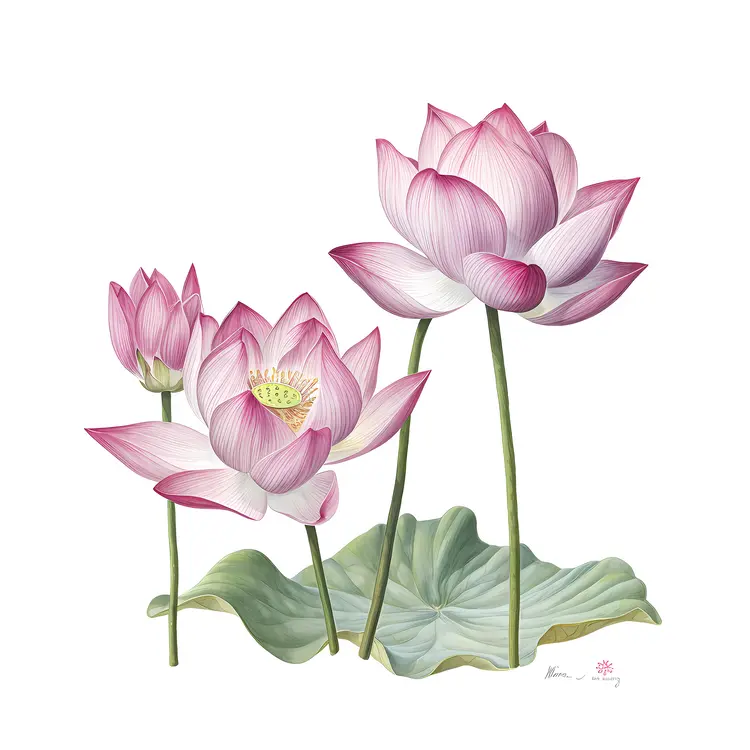 Beautiful Pink Lotus Flowers Illustration