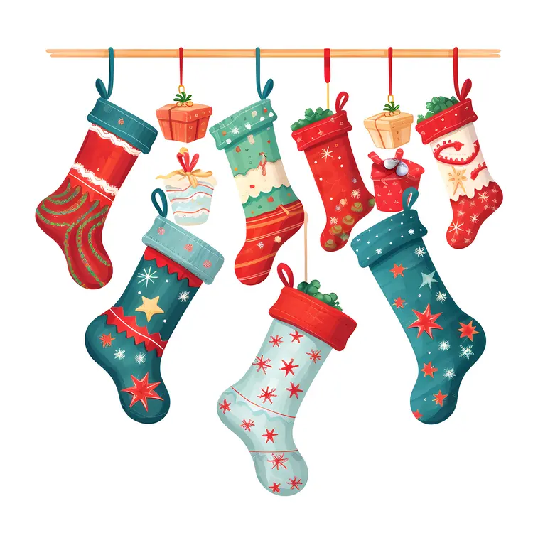 Colorful Christmas Stockings Hanging with Gifts