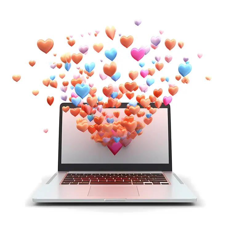 Laptop with Colorful Floating Hearts