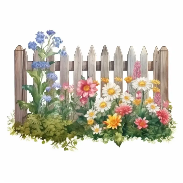 Mixed Flowers by a Wooden Fence