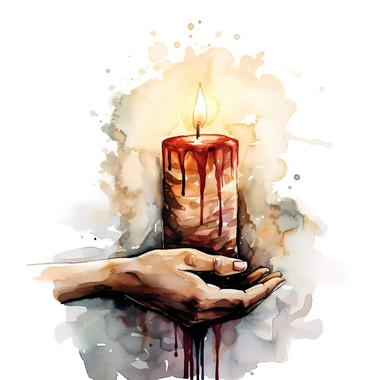 Red Candle with Dripping Wax Held in Hands