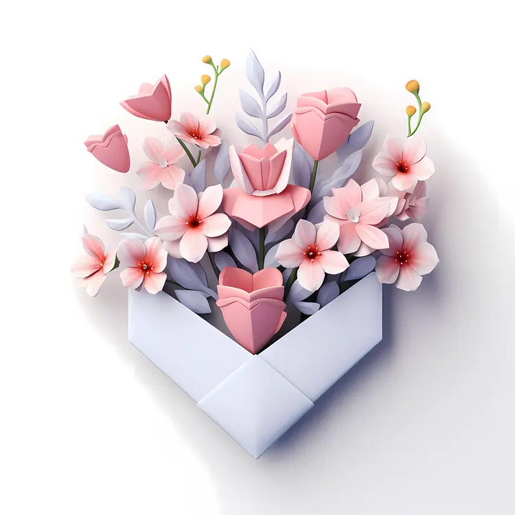 Paper Envelope with Pink Flowers
