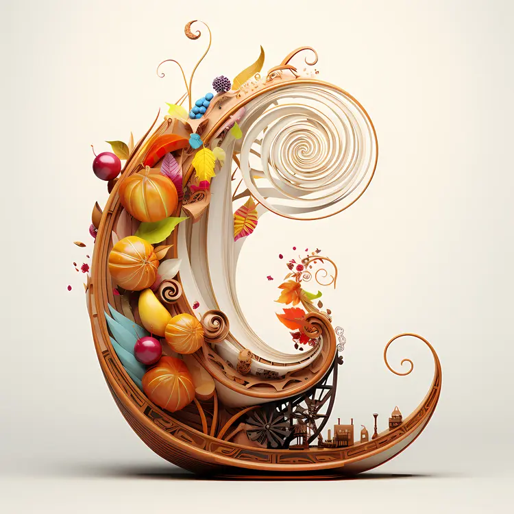 Decorative Letter C with Fruits and Leaves