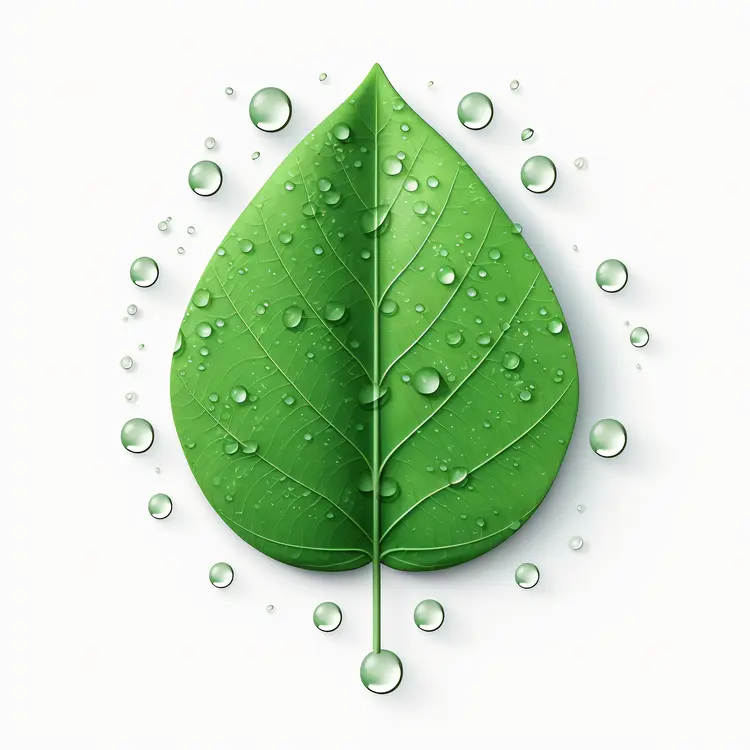 Green Leaf with Water Droplets