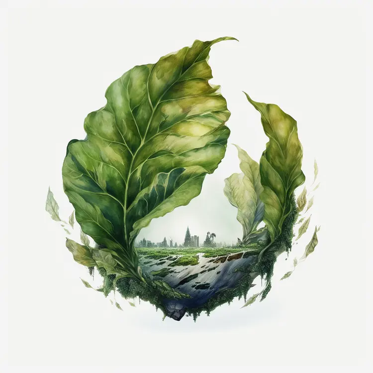 Green Leaf Encompassing a Serene Landscape