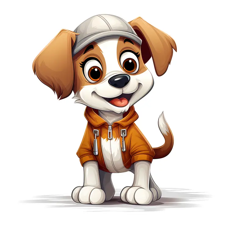 Cute Cartoon Dog in Hoodie and Cap