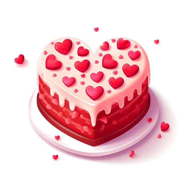 Heart Shaped Cake with Pink Frosting and Red Hearts