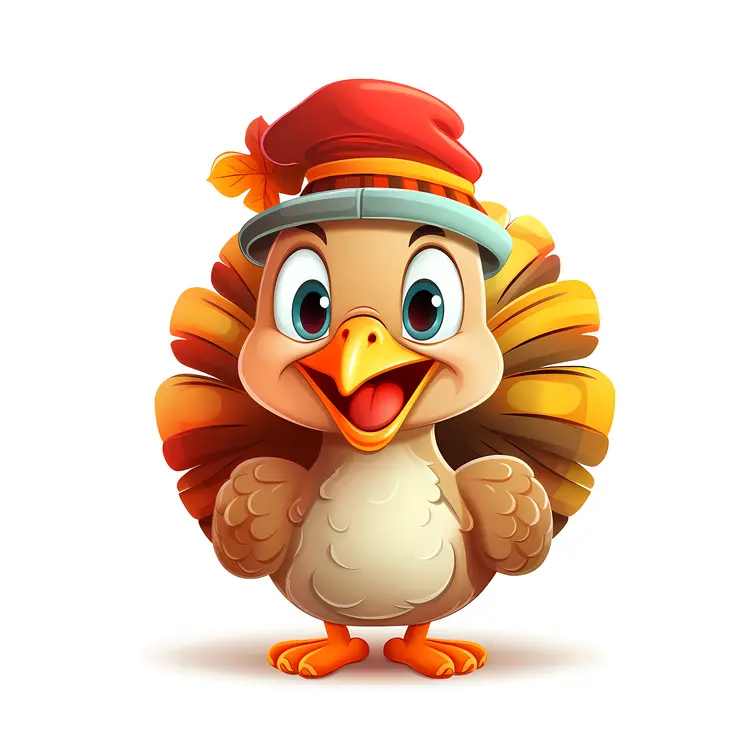 Cute Cartoon Turkey with Red Hat