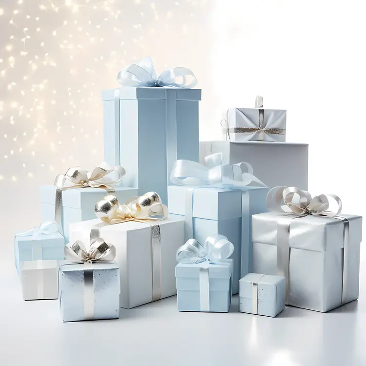 Elegant Blue and White Gift Boxes for Christmas