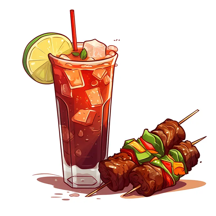 Grilled Beef Skewers with Refreshing Drink