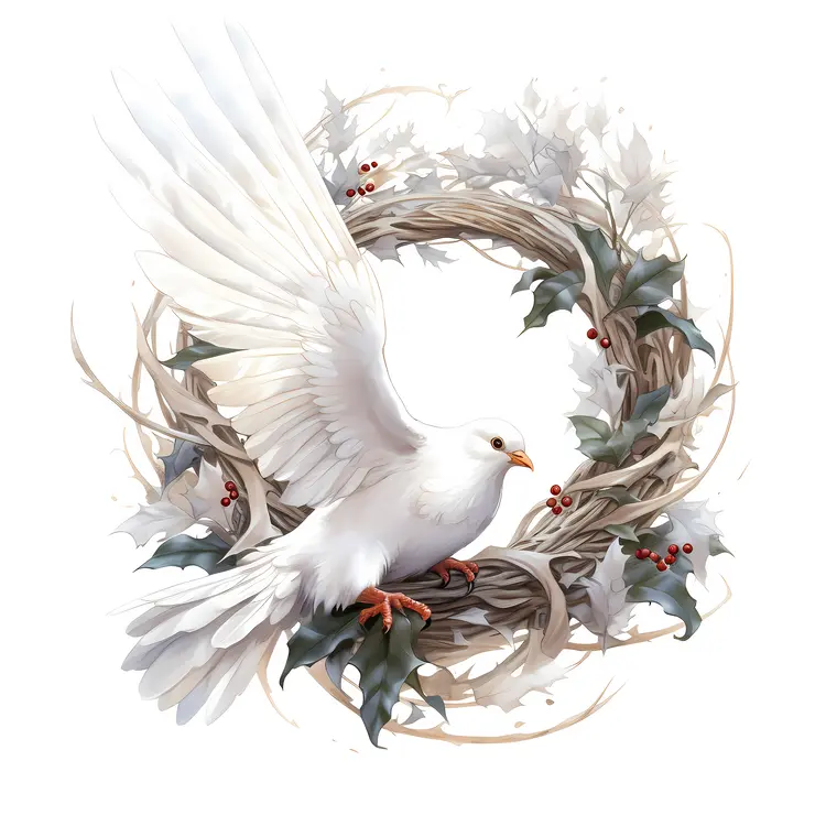 White Dove with Holly Wreath