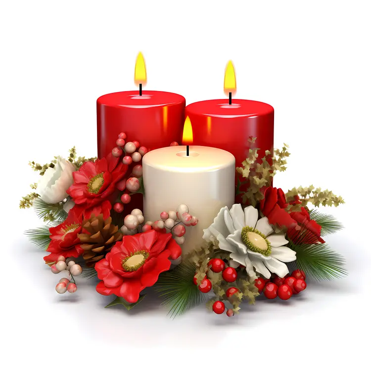 Festive Candle Arrangement with Flowers