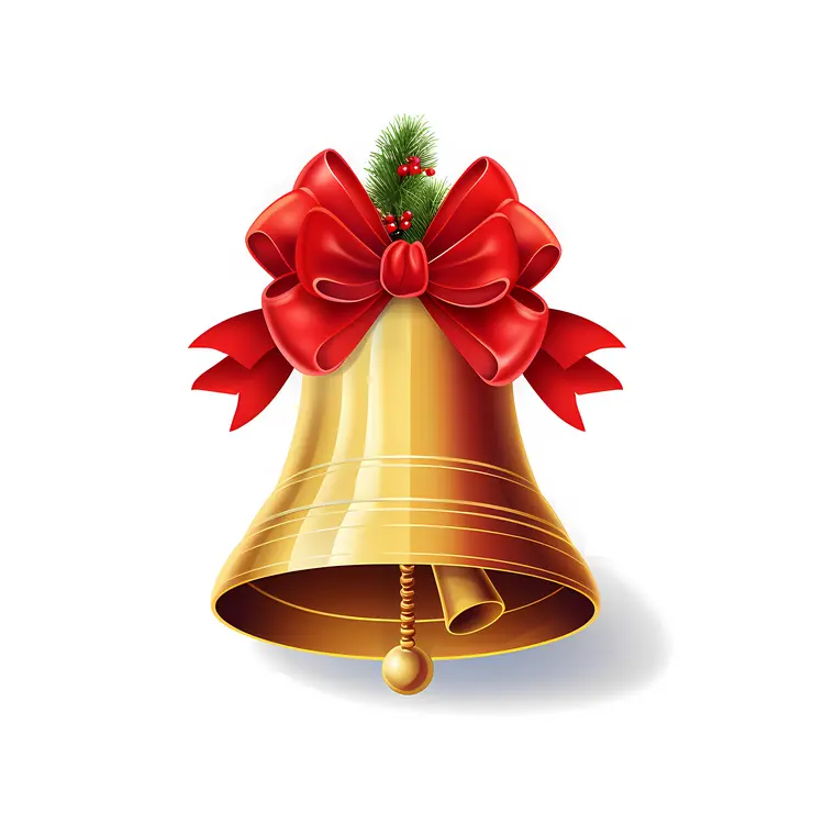 Golden Bell with Red Ribbon for Christmas