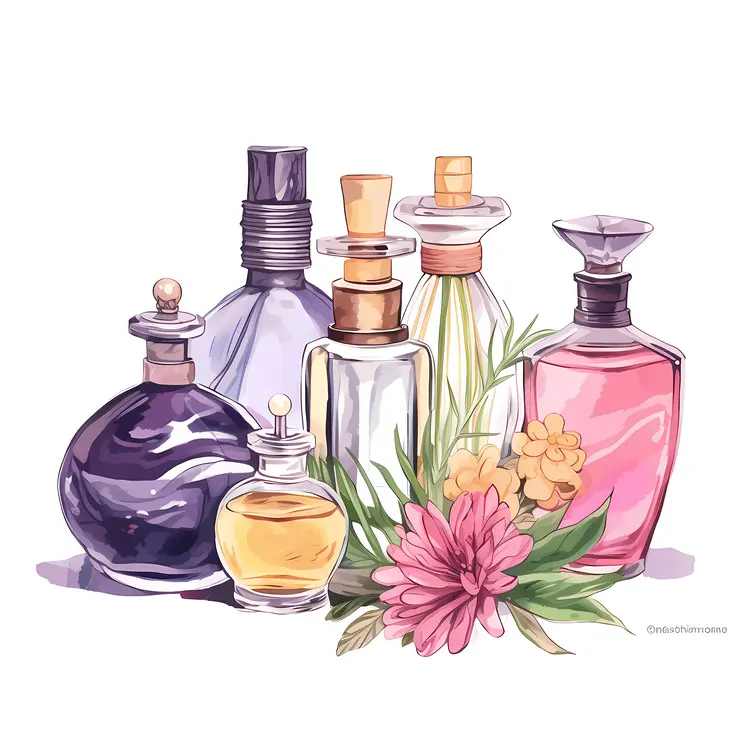 Assorted Perfume Bottles with Flowers