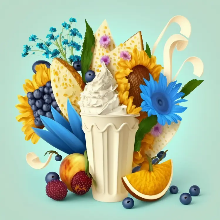 Colorful Milkshake with Fruits and Flowers