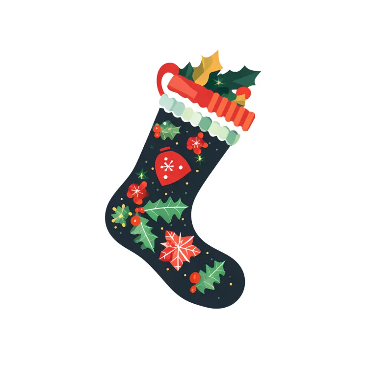 Black Christmas Stocking with Holly