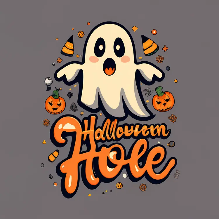 Cute Ghost with Halloween Text