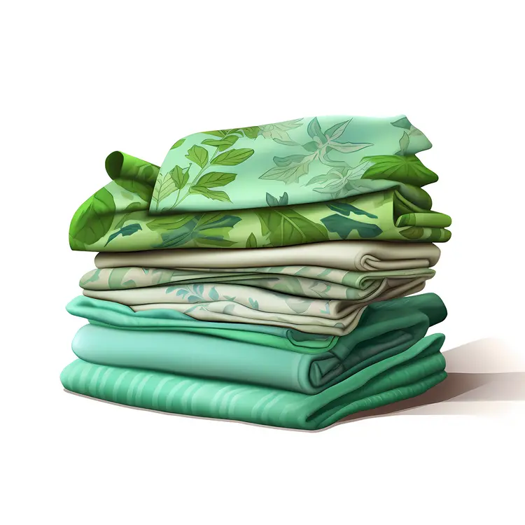 Stack of Folded Green Fabrics with Leaves