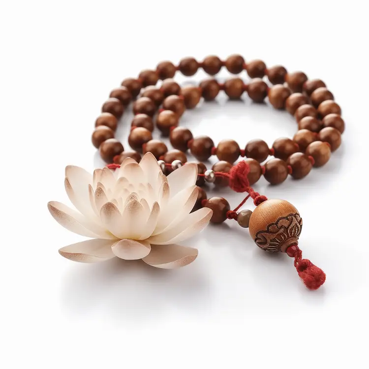 Wooden Prayer Beads with Lotus Flower
