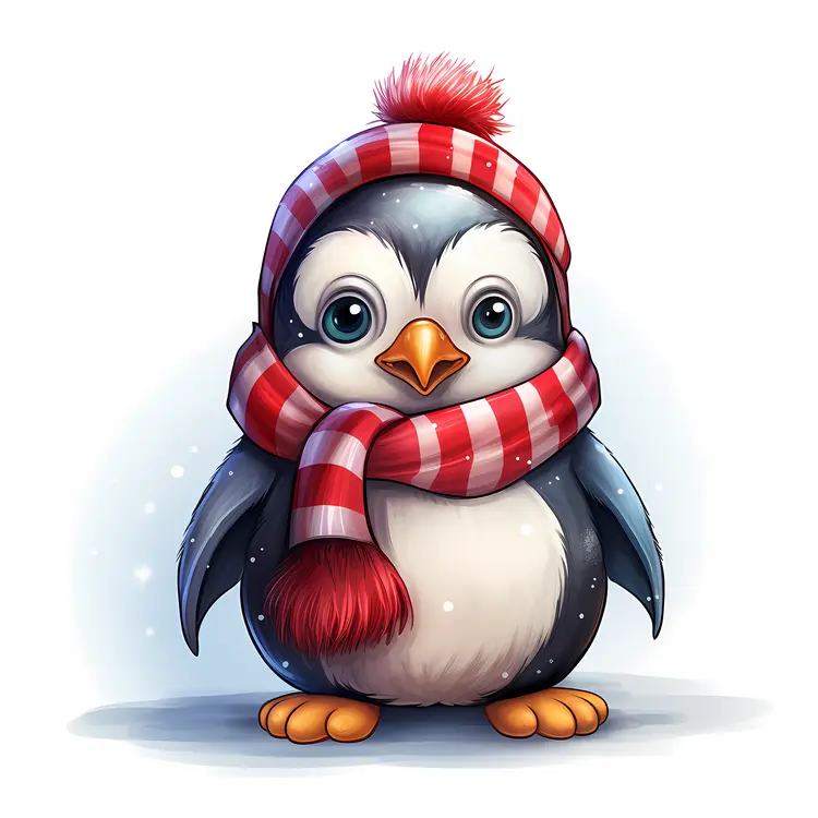 Penguin with Red and White Scarf