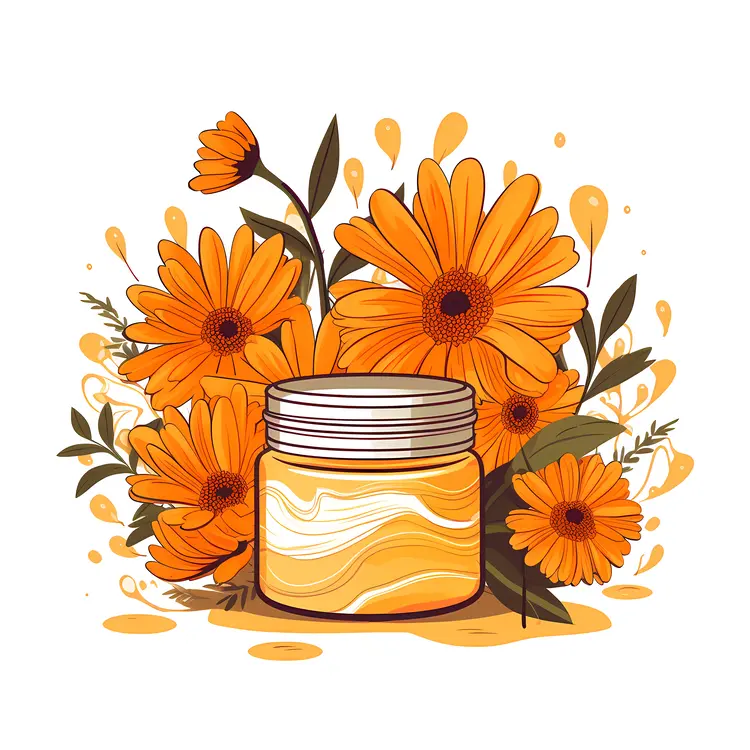 Cream Jar with Orange Flowers and Leaves