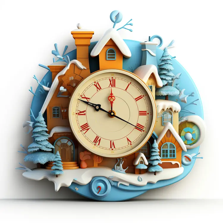 Snowy Village Clock with Cute Houses