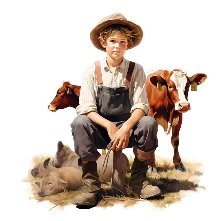 Young Boy with Cows