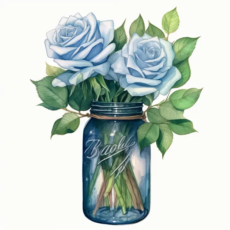 Beautiful Blue Roses in Mason Jar