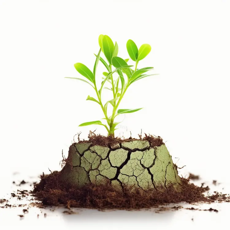 Green Seedling Growing from Cracked Soil