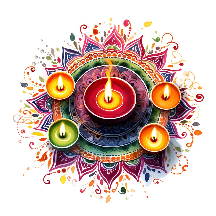 Rangoli with multiple diyas for Diwali