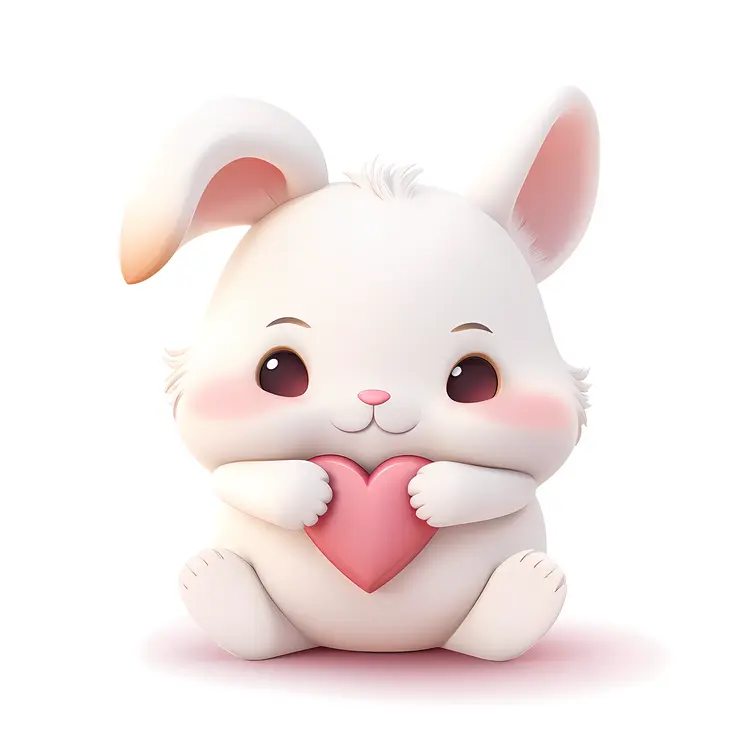 White Bunny with Pink Cheeks Holding a Heart