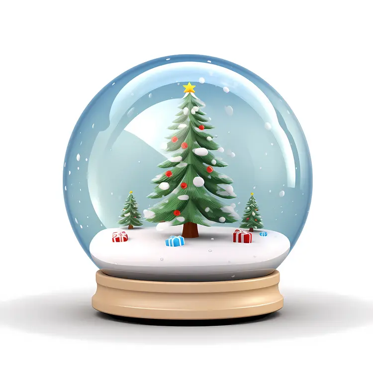 Christmas Tree in Snow Globe with Beige Base